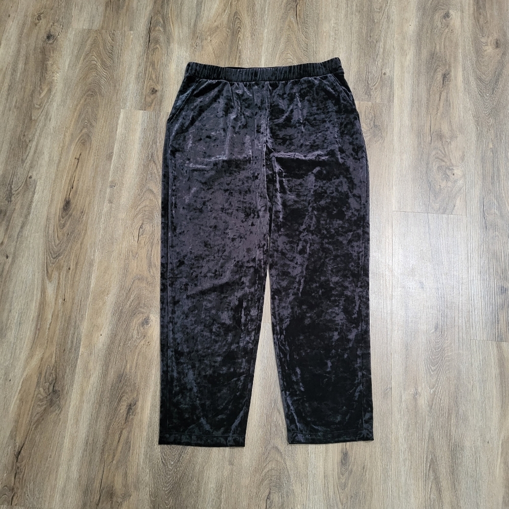 theGet Womens Large Crushed Velvet Pants Straight Leg Pull On Elastic Waist
